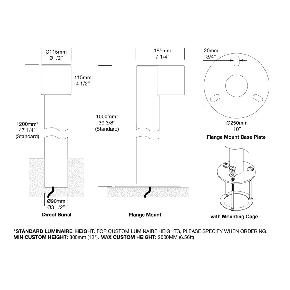 Hunza Direct Burial Arch Bollard Round Light