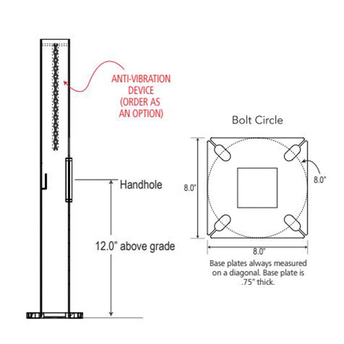 Advantage Environmental Lighting SSRD Straight Steel Round Pole - 3" Pole Size, 10" Height, 11 Gauge Construction