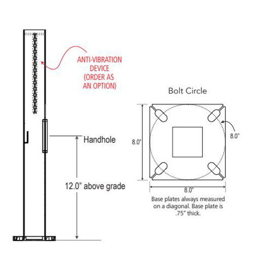 Advantage Environmental Lighting SSRD Straight Steel Round Pole - 4" Pole Size, 10" Height, 11 Gauge Construction