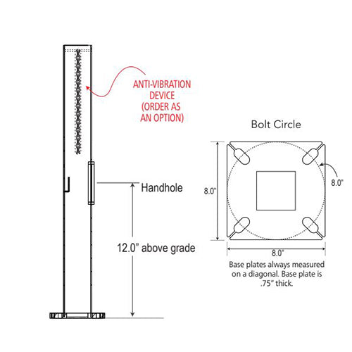 Advantage Environmental Lighting SSSQ Straight Steel Square Pole - 3" Pole Size, 20" Height, 11 Gauge