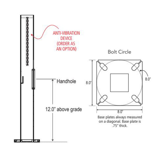 Advantage Environmental Lighting SSSQ Straight Steel Square Pole - 4" Pole Size, 20" Height, 11 Gauge Construction