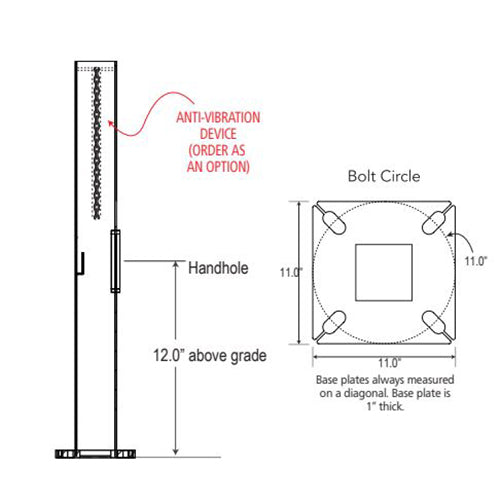 Advantage Environmental Lighting SSSQ Straight Steel Square Pole - 5" Pole Size, 25" Height, 11 Gauge Construction