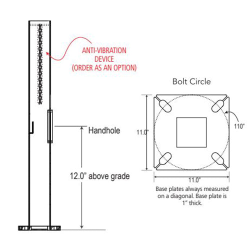 Advantage Environmental Lighting SSSQ Straight Steel Square Pole - 5" Pole Size, 25" Height, 7 Gauge Construction