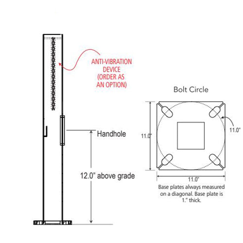 Advantage Environmental Lighting SSSQ Straight Steel Square Pole - 5" Pole Size, 30" Height, 7 Gauge Construction