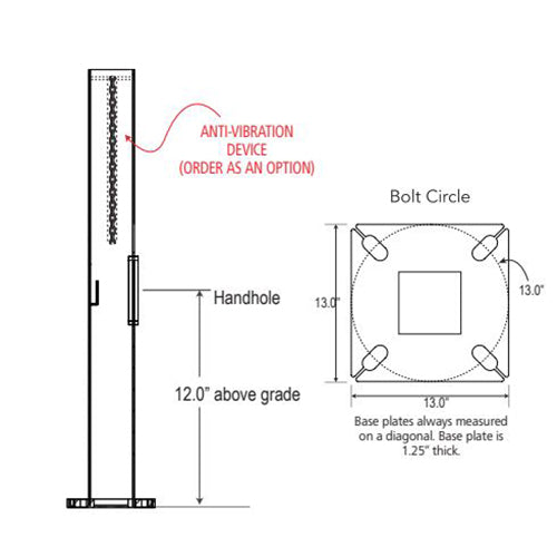 Advantage Environmental Lighting SSSQ Straight Steel Square Pole - 6" Pole Size, 30" Height, 7 Gauge Construction